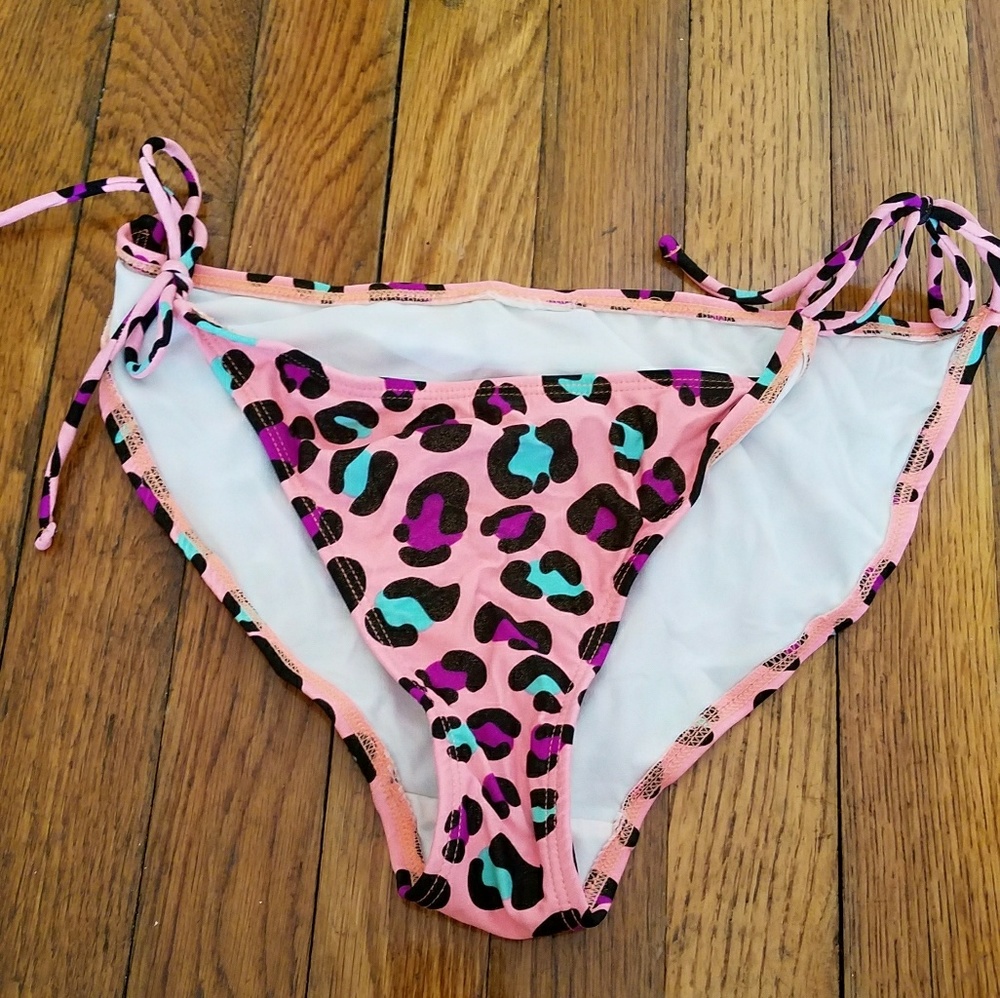 Multi-colored leopard print string bikini bottom